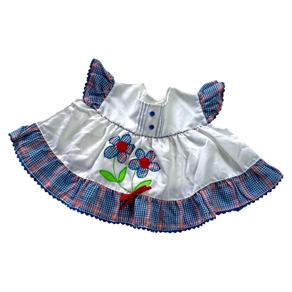 Darling Vintage 1970s Baby Girl Plaid Pleated Daisy Flower Babydoll Blouse